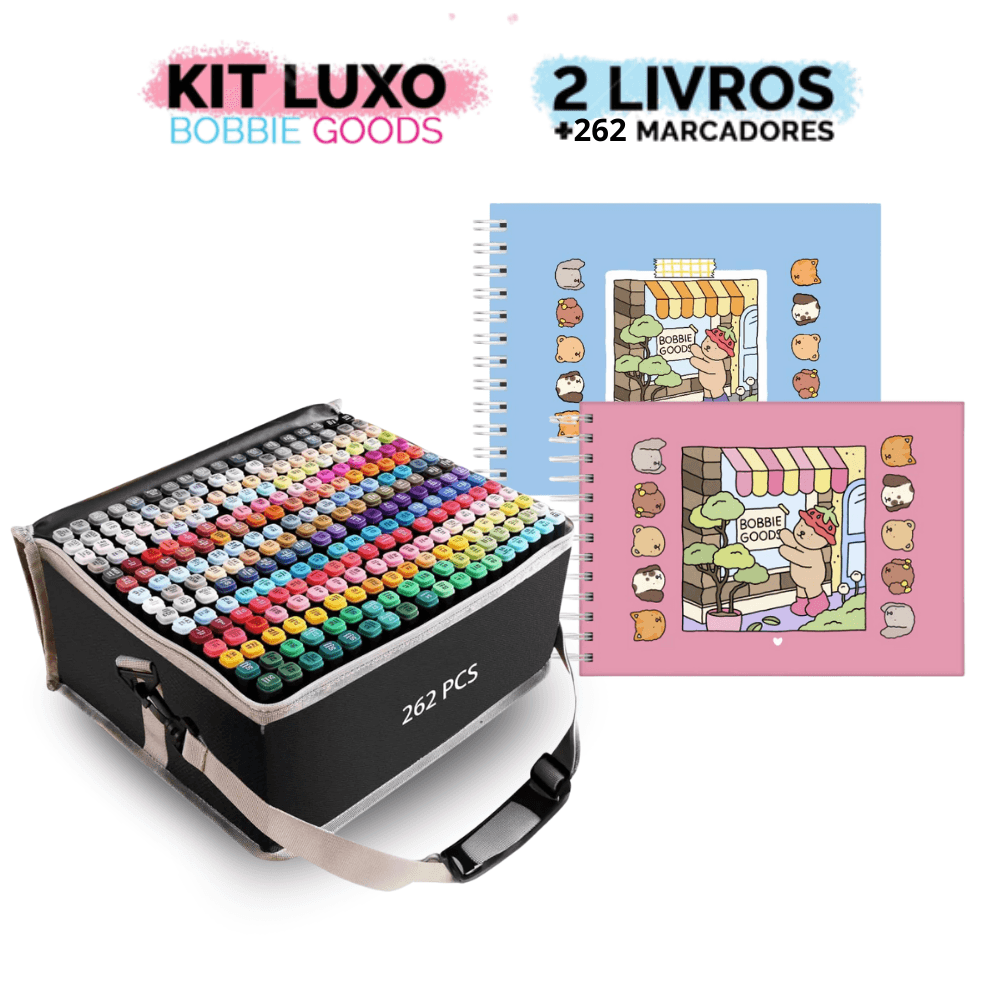 2x Livros de Colorir Bobbie Goods Capa Dura + 80 Canetinhas Touch