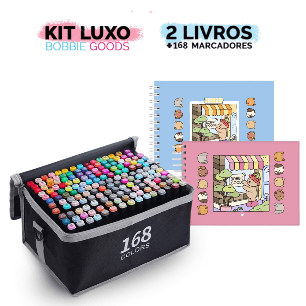 2x Livros de Colorir Bobbie Goods Capa Dura + 80 Canetinhas Touch
