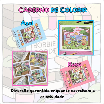 2x Livros de Colorir Bobbie Goods Capa Dura + 120 Canetinhas Touch
