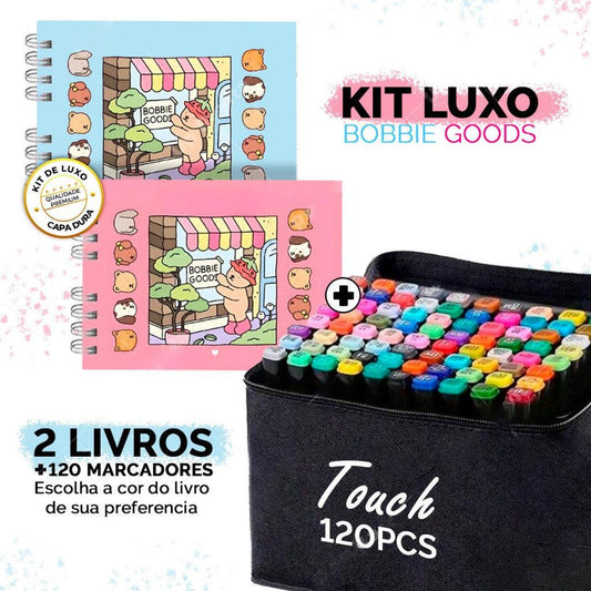 2x Livros de Colorir Bobbie Goods Capa Dura + 120 Canetinhas Touch