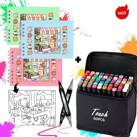 Livro de Colorir Bobbie Goods Capa Dura + 60 Canetinhas Touch